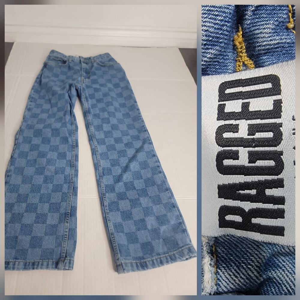 RAGGED PRIEST JEANS Womens 24 Checkerboard print Wide Leg Denim Retro 90s Inspo
